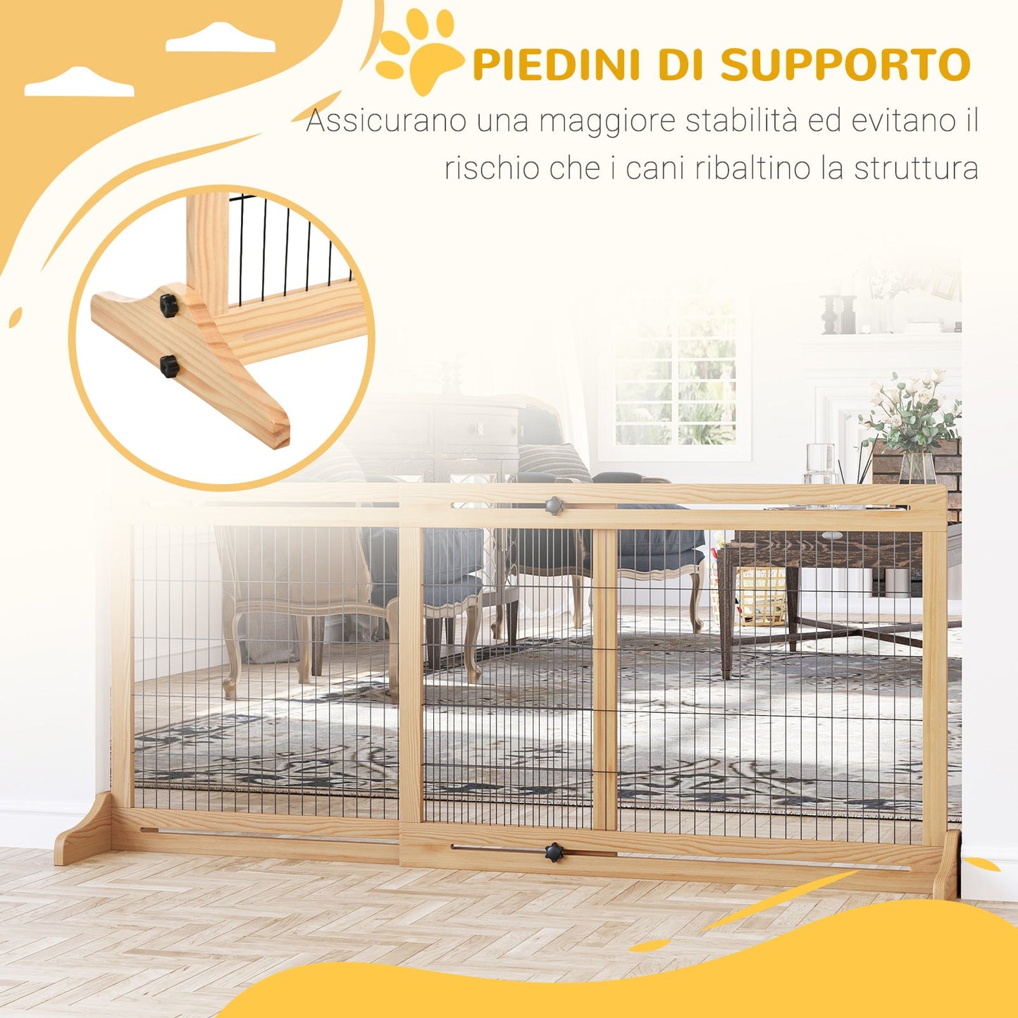 Extendable Wooden Indoor Dog Gate, 104-183x36x69cm, Wood Colour