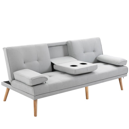 3 Seater Scandinavian Style Reclining Sofa Bed with Drop-Leaf Table, 181x77x88 cm, Grey