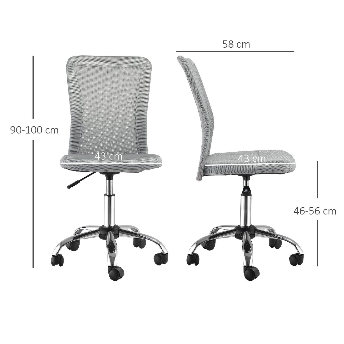 Ergonomic Mesh Office Chair with Armrests, Adjustable Height and 5 Wheels, Grey