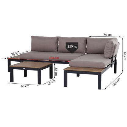 VANI | 3 Piece Garden Set, 2 2-Seater Sofas and 1 Coffee Table, Aluminum, Grey