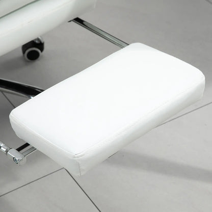 White Faux Leather Office Chair, Adjustable Height with 155° Reclining Backrest and Footrest