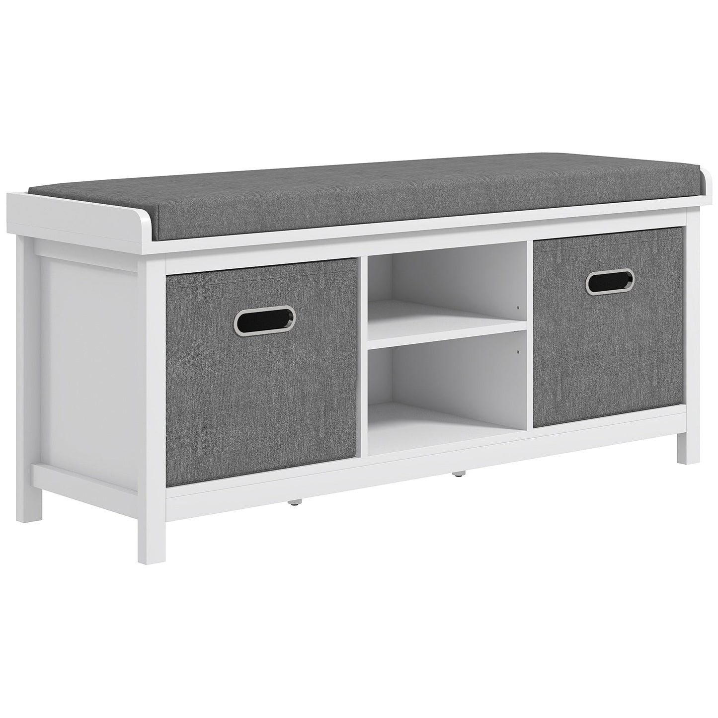 Shoe Bench with 3-Tier Adjustable Shelf and 2 Drawers, Chipboard, 105x35x47 cm, White and Grey