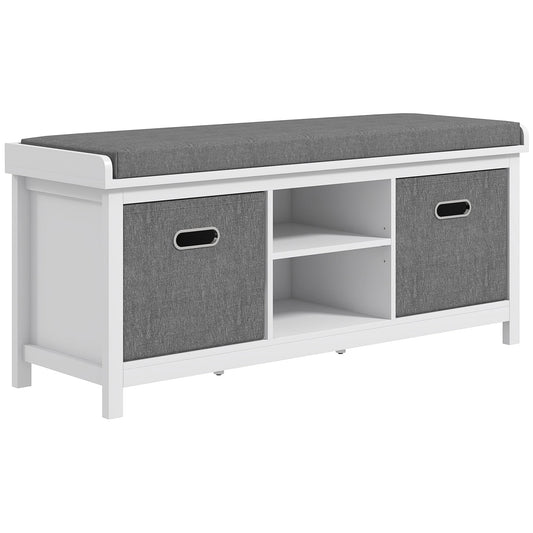 Shoe Bench with 3-Tier Adjustable Shelf and 2 Drawers, Chipboard, 105x35x47 cm, White and Grey