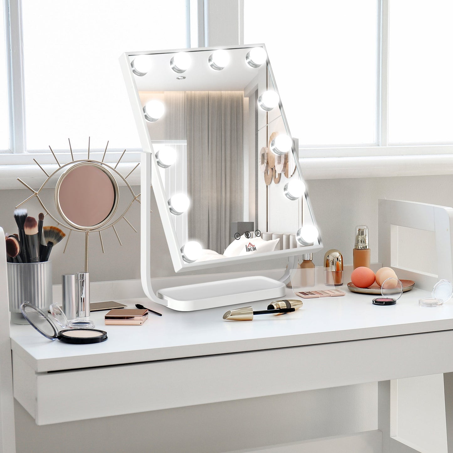 Tilting Illuminated Makeup Mirror with 12 LED Lights and Adjustable Brightness, 32.8Lx11x47.4cm