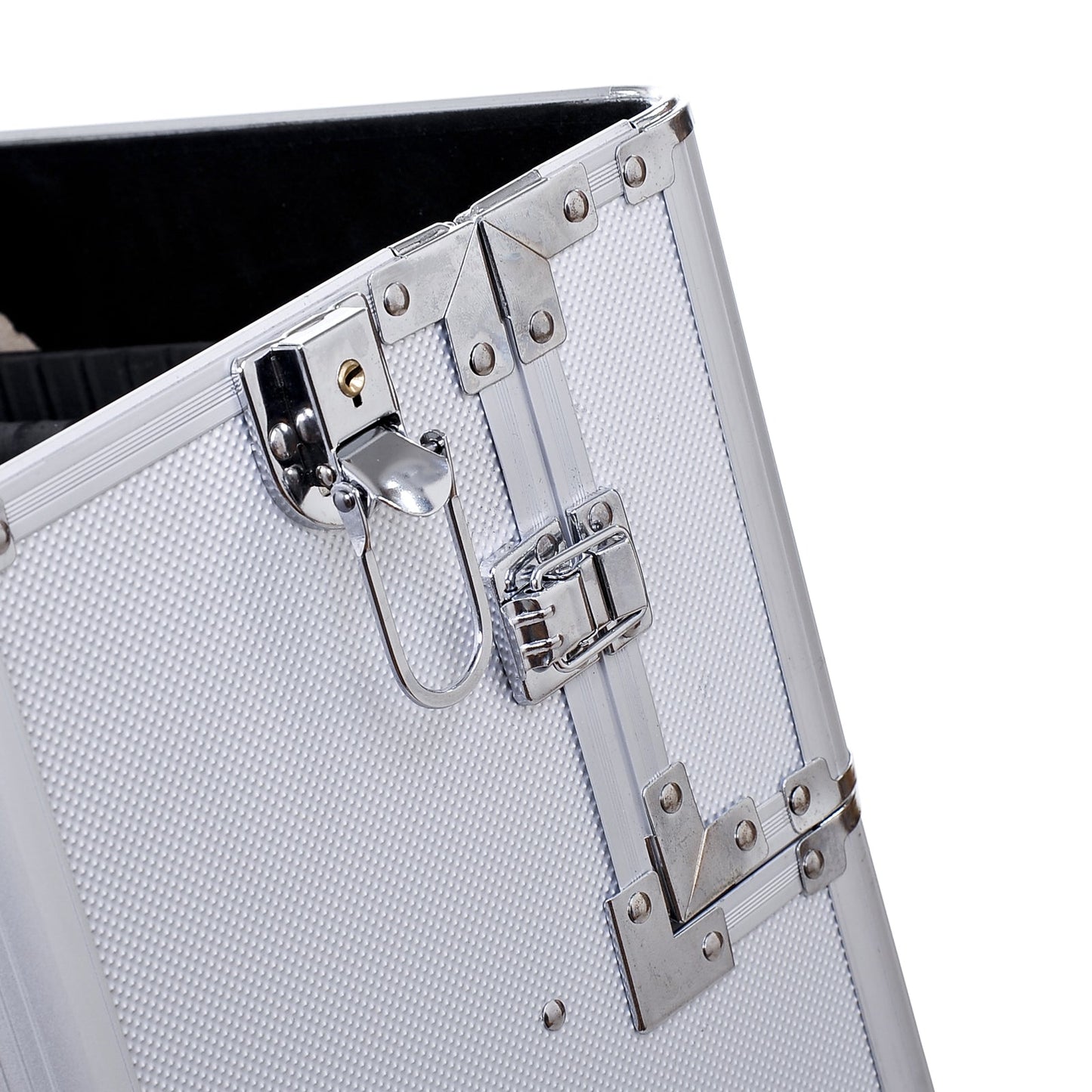 Beauty Case with 3-Level Adjustable Handle and Wheels, Professional Makeup Trolley for Make Up in Aluminum, 35.5x23x105 cm, Silver