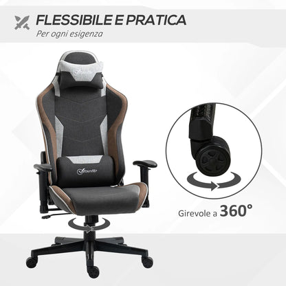 150° Reclining Gaming Chair with Rocking Function, Headrest and Lumbar Cushion, Grey