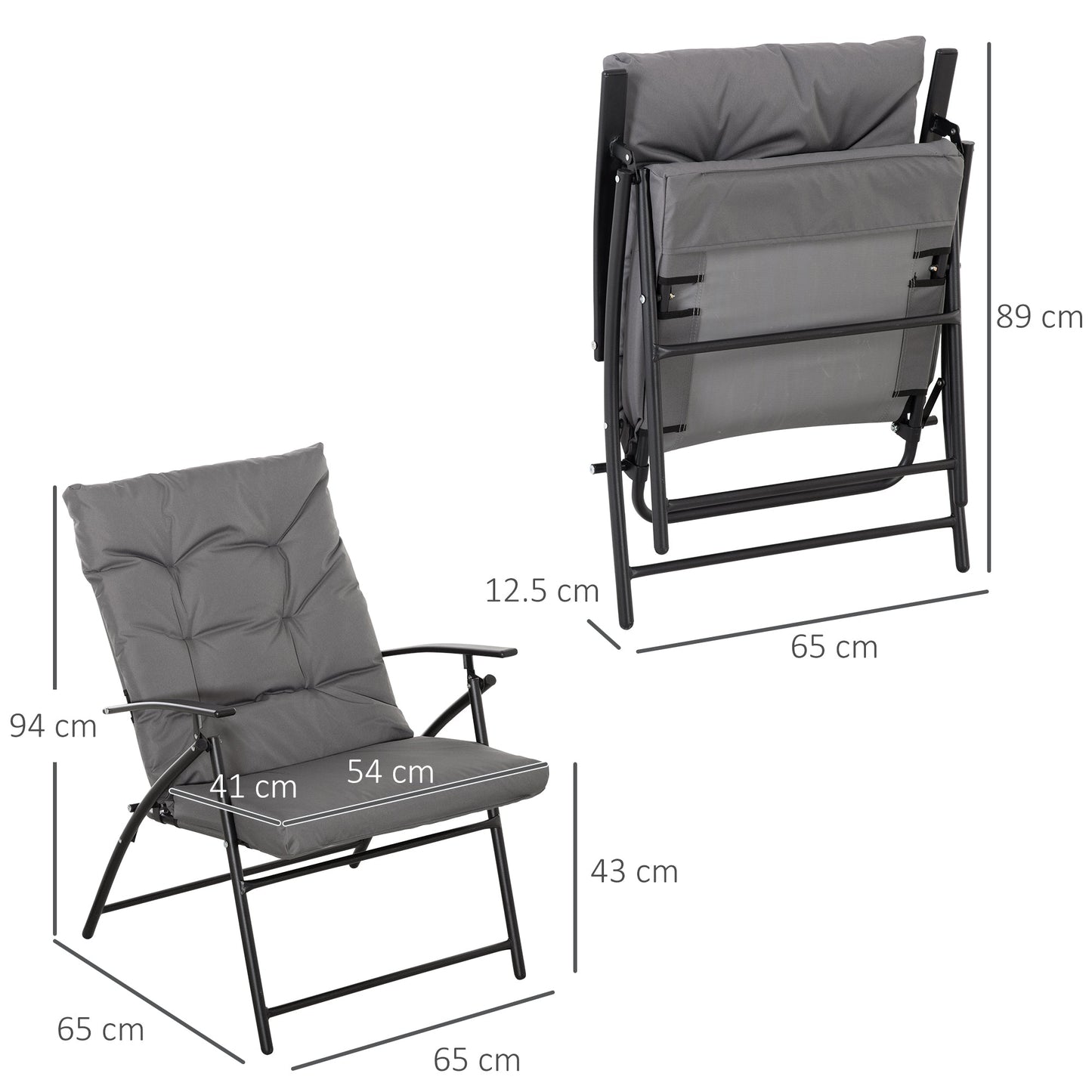 Folding Reclining Camping Chair with Removable Cushion, Metal and Fabric, Grey