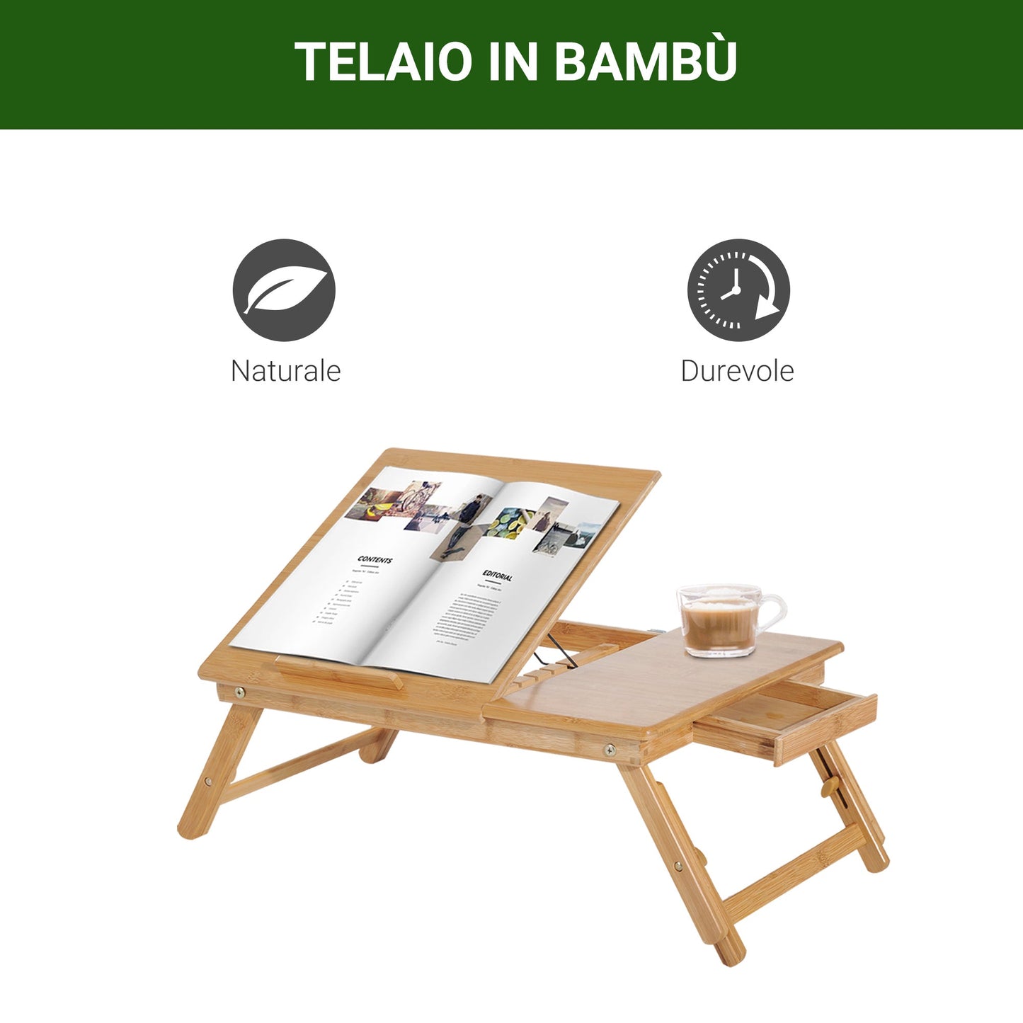 Bamboo Laptop Bed Tray with Cooling System, 55x35x22-32.5cm