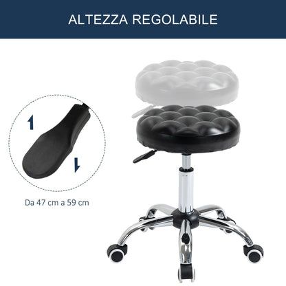 Height Adjustable Beauty / Tattoo Stool with 5 Wheels, Steel, Foam and PU Leather, Ф48x47-59Hcm
