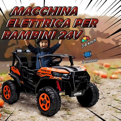 Electric Ride-On Toy Car for Children 3-8 Years, 24V, 2 Seats, Dual Motor, Remote Control and Soft Start, Orange