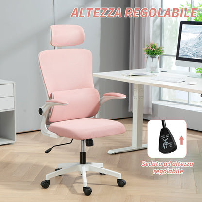 Adjustable and Reclining Office Chair with Removable Headrest, Mesh Fabric, 60x59x114-122 cm, Pink