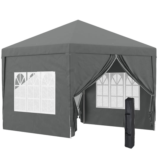 3x3m Folding Outdoor Gazebo with 4 Side Panels, Steel and Oxford Fabric Grey