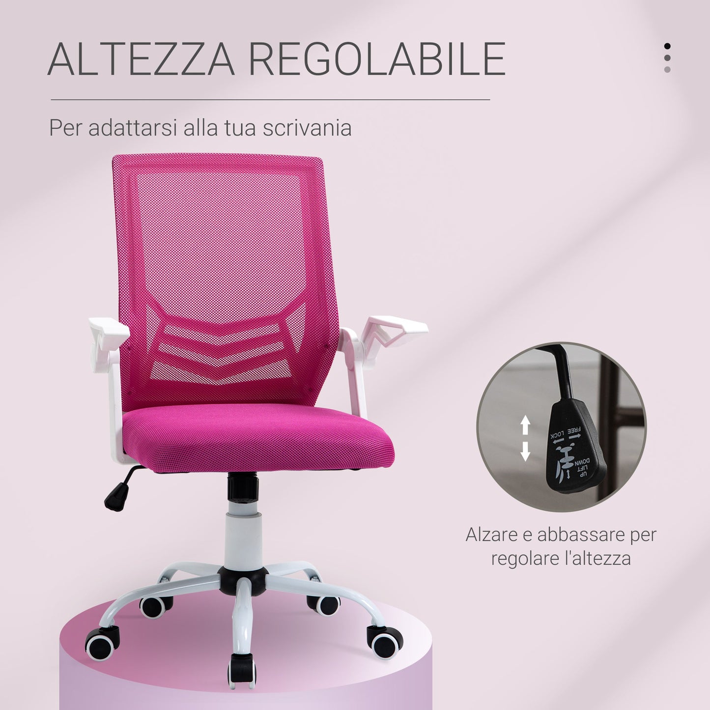 Ergonomic Office Chair with Lumbar Support, Folding Armrests, Breathable Mesh Swivel Desk Chair with Reclining Backrest and Adjustable Height, 120kg Capacity, Pink