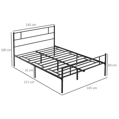 Queen Size Steel Bed Frame 140x200cm with Slats, Headboard and Footboard