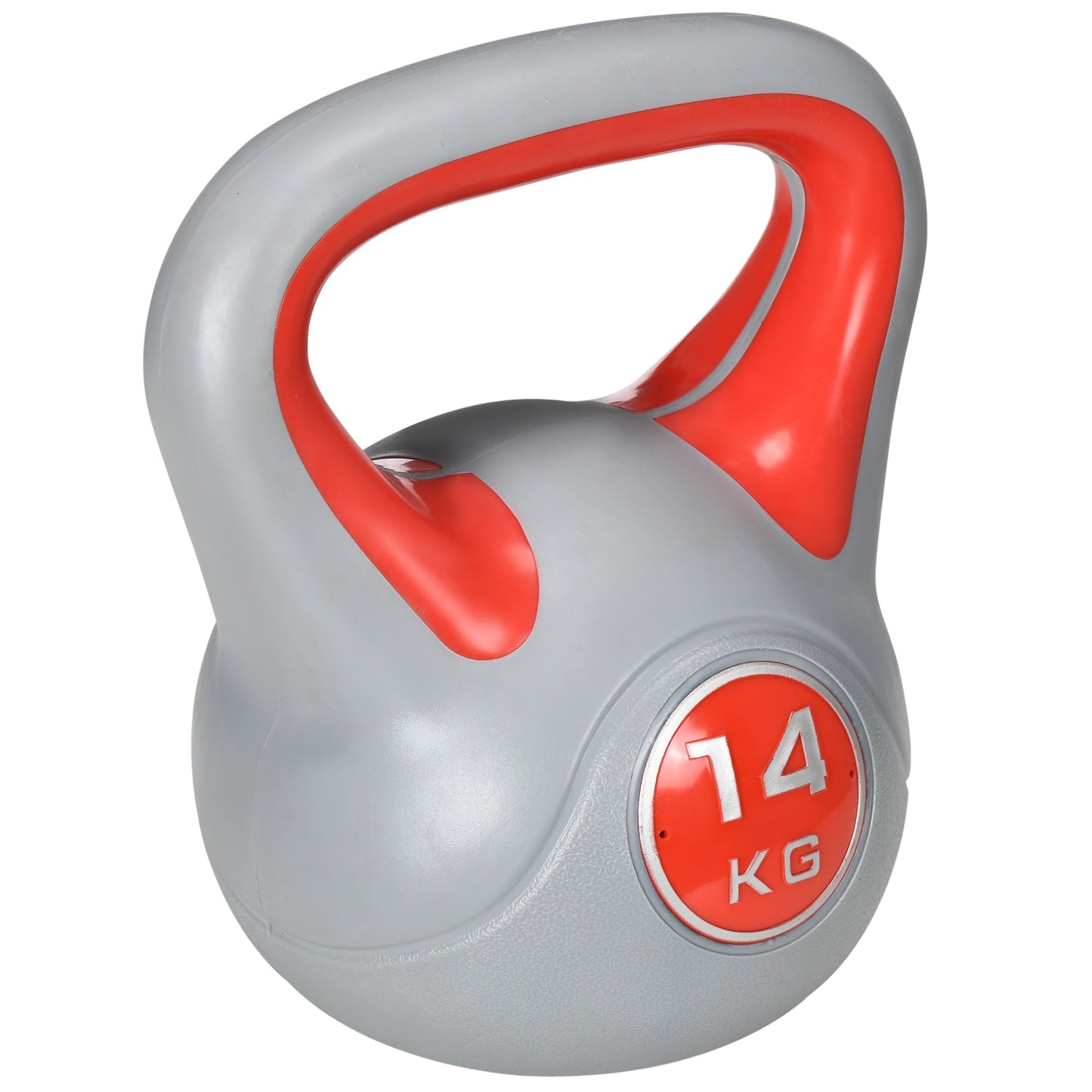 Kettlebell 14kg in PU and Sand with Flat Base and Handle for Deadlifts, Squats and Lifts, 26x18x32 cm, Red