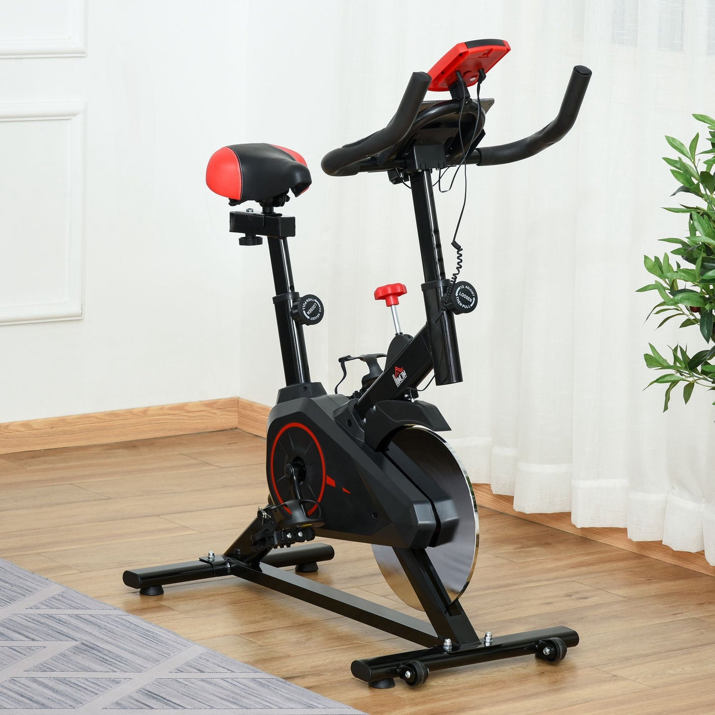 Professional Indoor Exercise Bike with Adjustable Seat, Monitor and 6kg Flywheel, Aerobic Fitness Training, 85×46×114cm