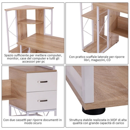 Desk for computer PC Office with shelf 133 x 55 x 123cm