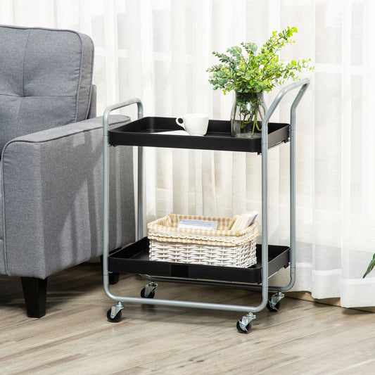 Trolley 2 levels with swivel handles and wheels, in metal, 63x40.4x83.5 cm