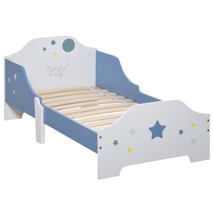 Low Bed for Boys and Girls +3 Years with Sides, Blue and White Cot, 143 x 74 x 59 cm