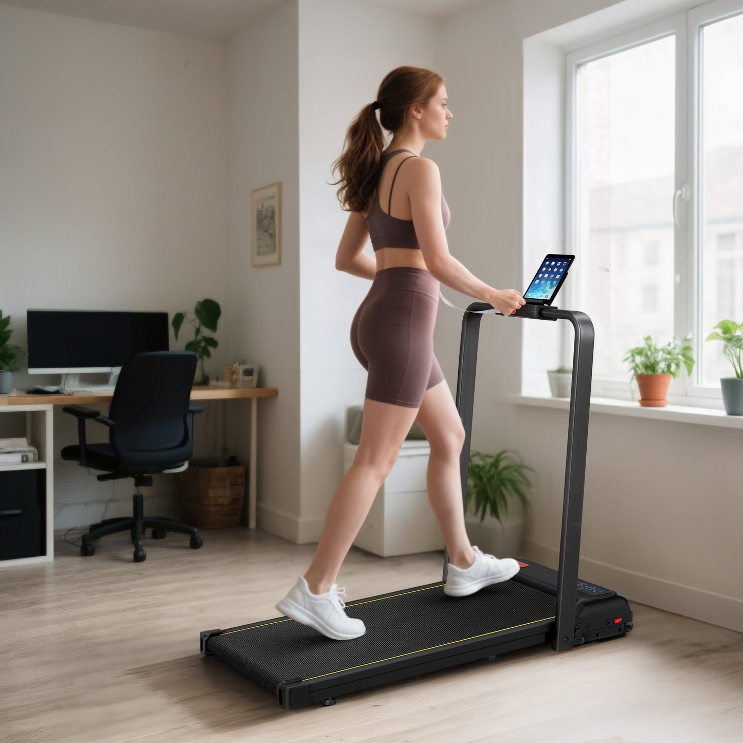 Folding Treadmill with Adjustable Incline, Speed 1-10 km/h, LED Display and Remote Control, Black