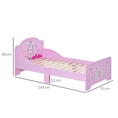 Children's Bed with Raised Edges in Wood for Children's Bedroom, Cot for Children from 3-6 Years, 143x73x60cm, Pink