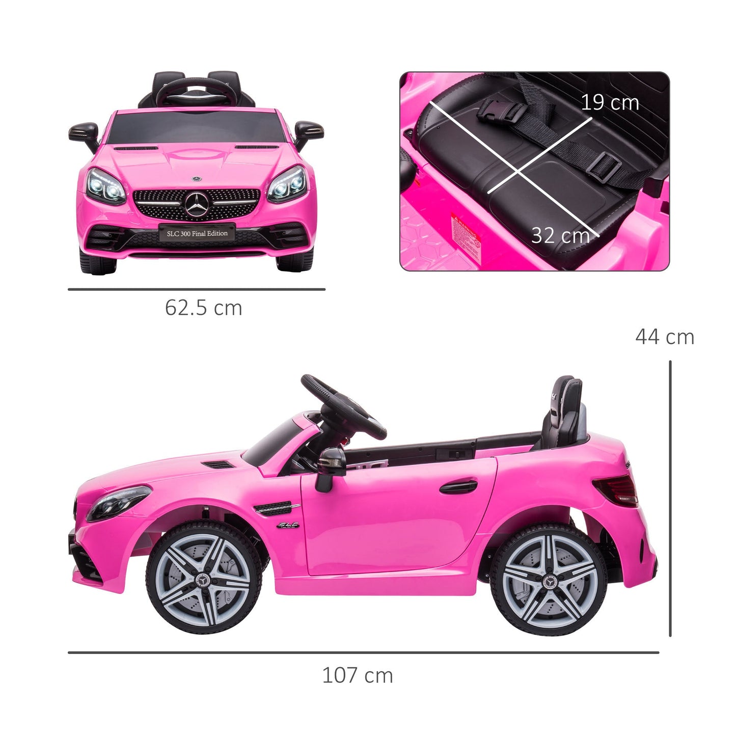 Electric Ride-On Toy Car for Kids Ages 3-6 with LED Lights, Sound Effects and Remote Control, 107x62.5x44 cm, Pink