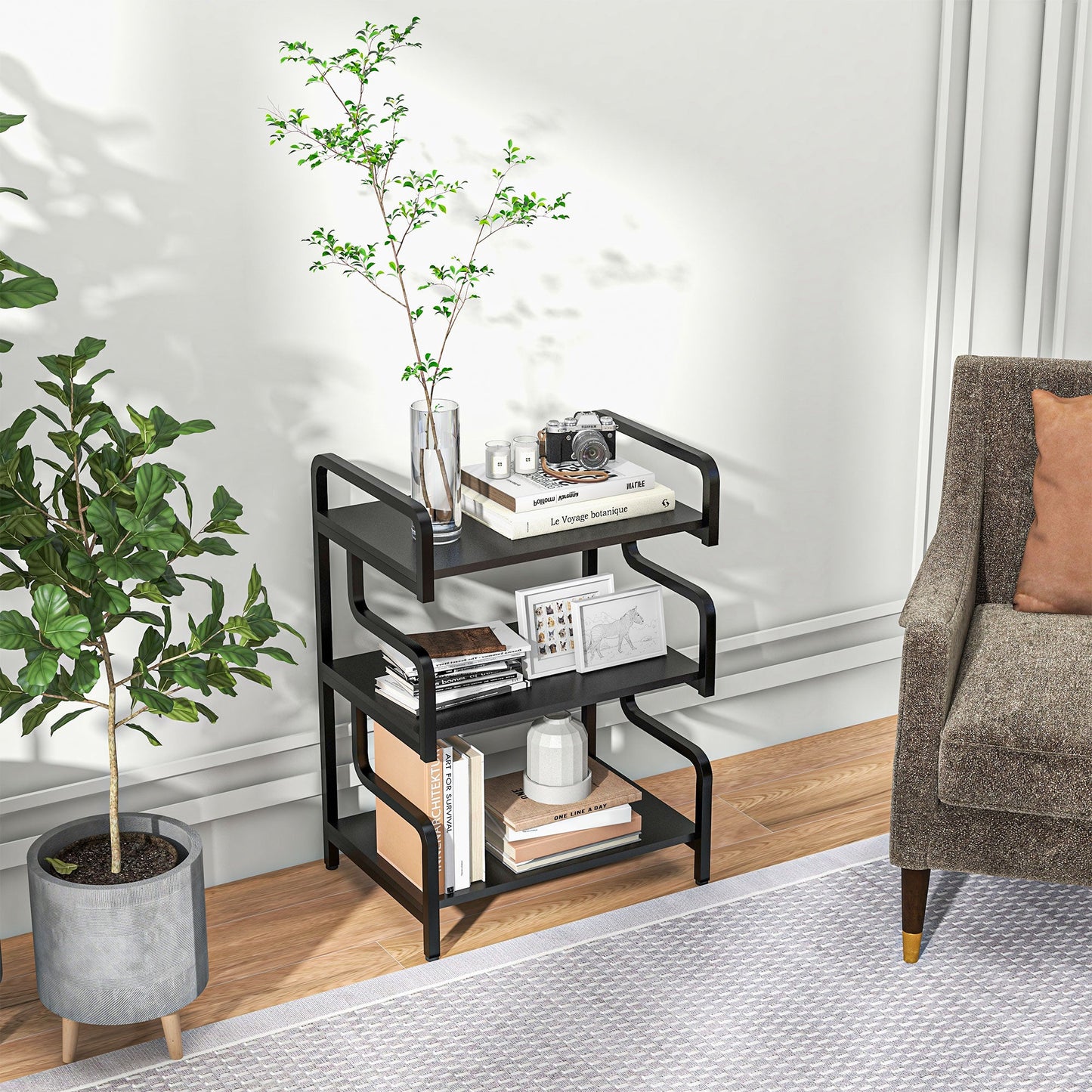 HOMCOM 3-Tier Industrial Printer Stand, Metal and Chipboard, 55x40x77 cm, Black