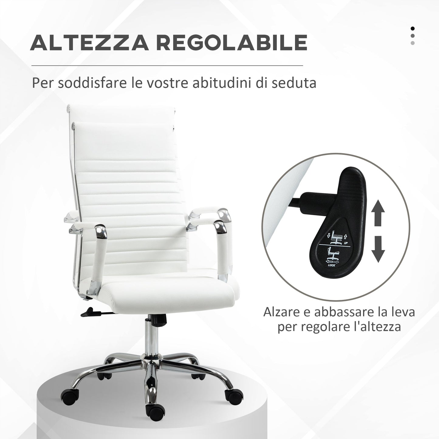 Ergonomic Faux Leather Office Chair, Swivel and Rocking Seat, 54x62x104-114 cm, White