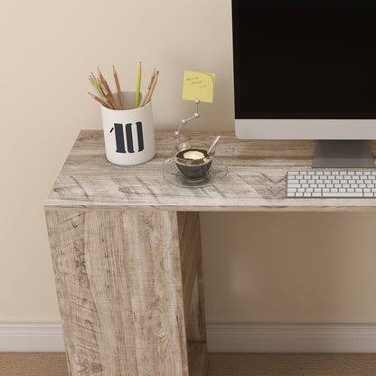 Space-Saving Corner Desk with S-Shaped Shelf, Wooden, 140x120x78 cm, Wood Effect Grey