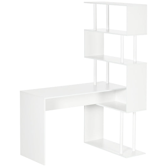 Modern Chipboard Corner Desk for Office and Study with 4-Tier Shelf, 120x80x176 cm, White