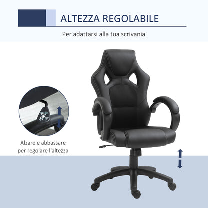 Height Adjustable Gaming Chair, Office Chair with Rocking Function, Swivel and Reclining, 71x61x108-118 cm, Black