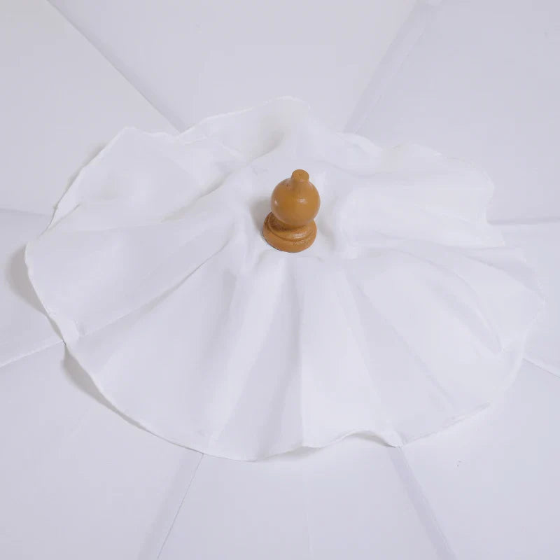 3x2.5 m Garden Umbrella with 8-Ribbed Wooden Pole, Made of Bamboo, Wood and Polyester, White