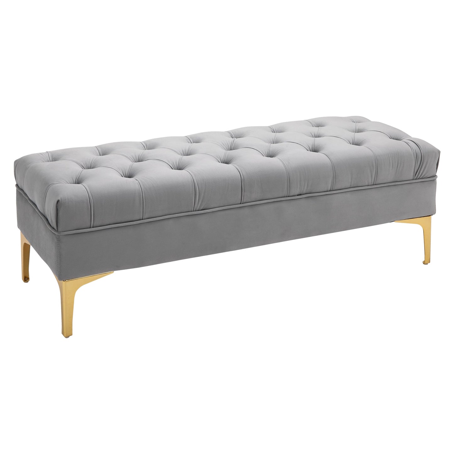 Upholstered Bench Bed Base in Velvet Fabric and Gold Metal Base, 118x45x42cm, Grey