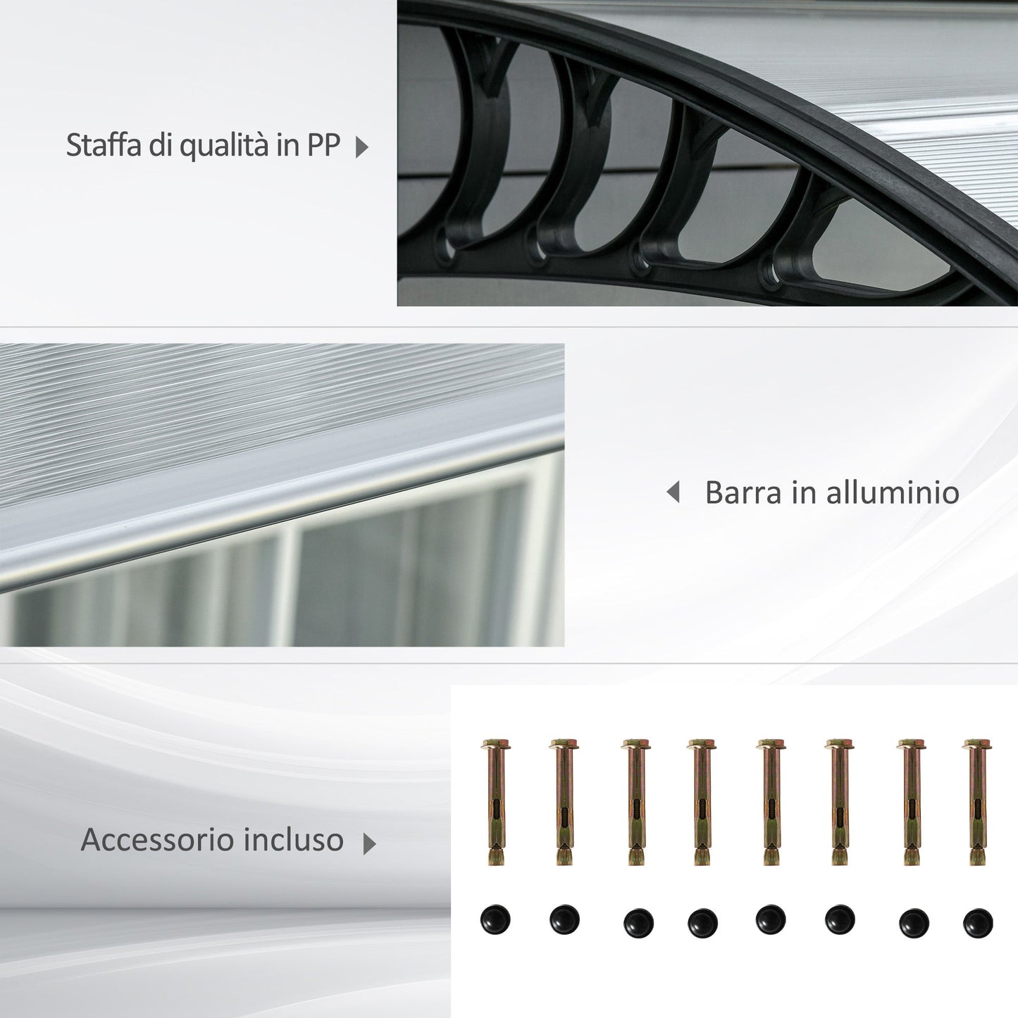 Polycarbonate and Aluminum Canopy for Balconies, Windows and Doors, 303x96x27 cm, Black and Transparent