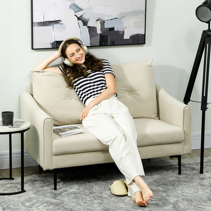 2-Seater Modern Sofa with Quilted Backrest and Velvet Upholstery, 124x73x92 cm, Cream