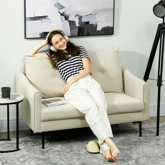 2-Seater Modern Sofa with Quilted Backrest and Velvet Upholstery, 124x73x92 cm, Cream