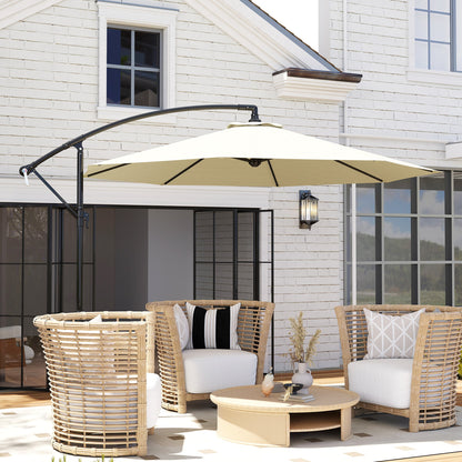 Off-Center Garden Umbrella with Cross Base Included, Metal and Polyester, 3x2.5 m, Beige