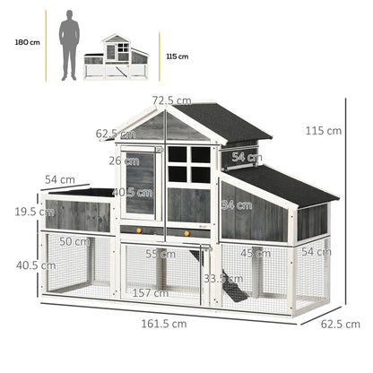 Wooden Chicken Coop with Open Area, House and Nest, 161.5x62. 5x115cm, Grey