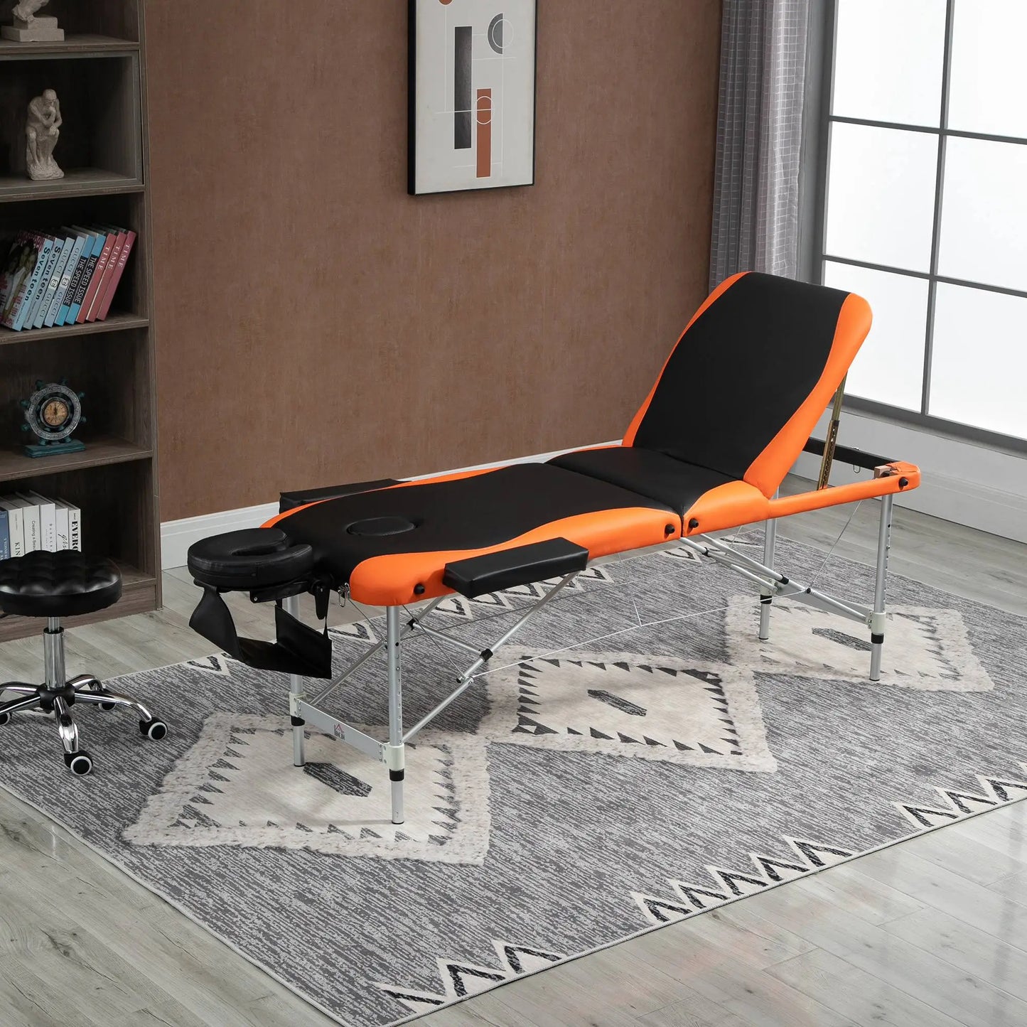 Foldable Massage and Beauty Table / Couch with Adjustable Height, Professional Massage Bed in Aluminum and Plastic, 215x60x61-84 cm, Black and Orange