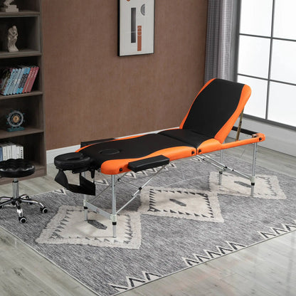 Foldable Massage and Beauty Table / Couch with Adjustable Height, Professional Massage Bed in Aluminum and Plastic, 215x60x61-84 cm, Black and Orange