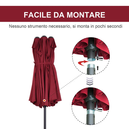 Double Garden Umbrella with Crank Opening, in Steel and Polyester, 460x270x240 cm, Red