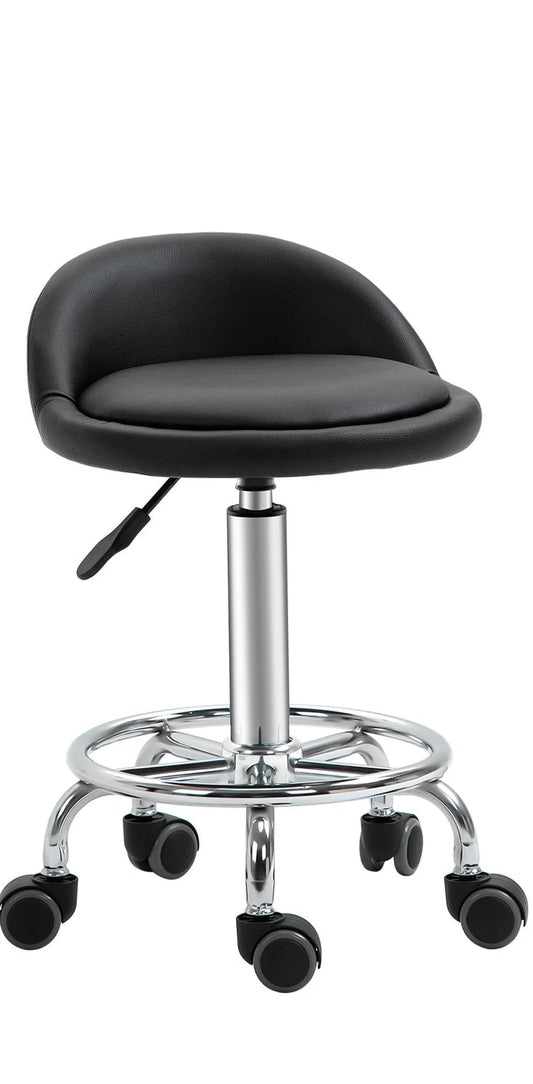 Adjustable Beauty Salon Stool with Wheels – Ergonomic PU Leather Chair, Black