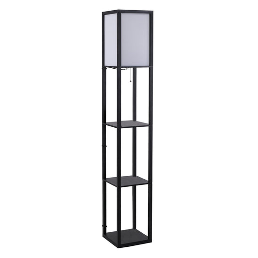 Modern Floor Lamp, Space-Saving Indoor Lighting Bulb with Living Room Shelves Cotton, MDF 26 x 26 x 160 cm Black and White