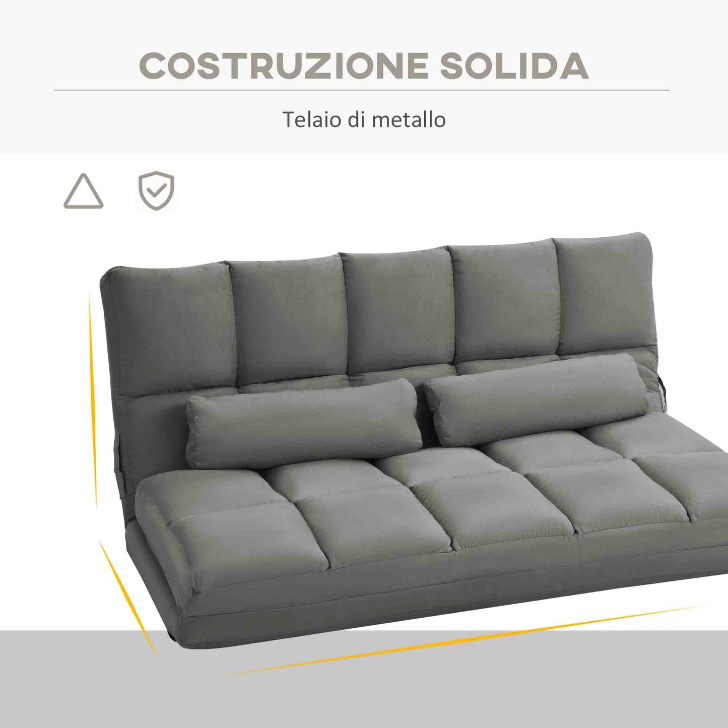 2-in-1 Floor Sofa with 7-Level Reclining Backrest and Cushions, 130x73x60 cm, Charcoal Grey