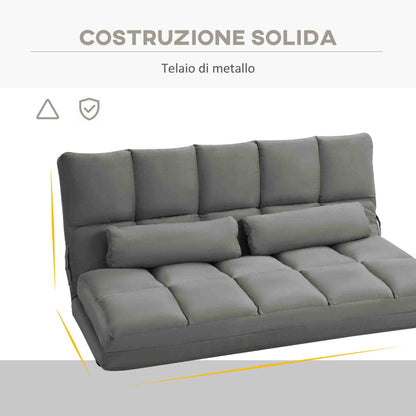 2-in-1 Floor Sofa with 7-Level Reclining Backrest and Cushions, 130x73x60 cm, Charcoal Grey