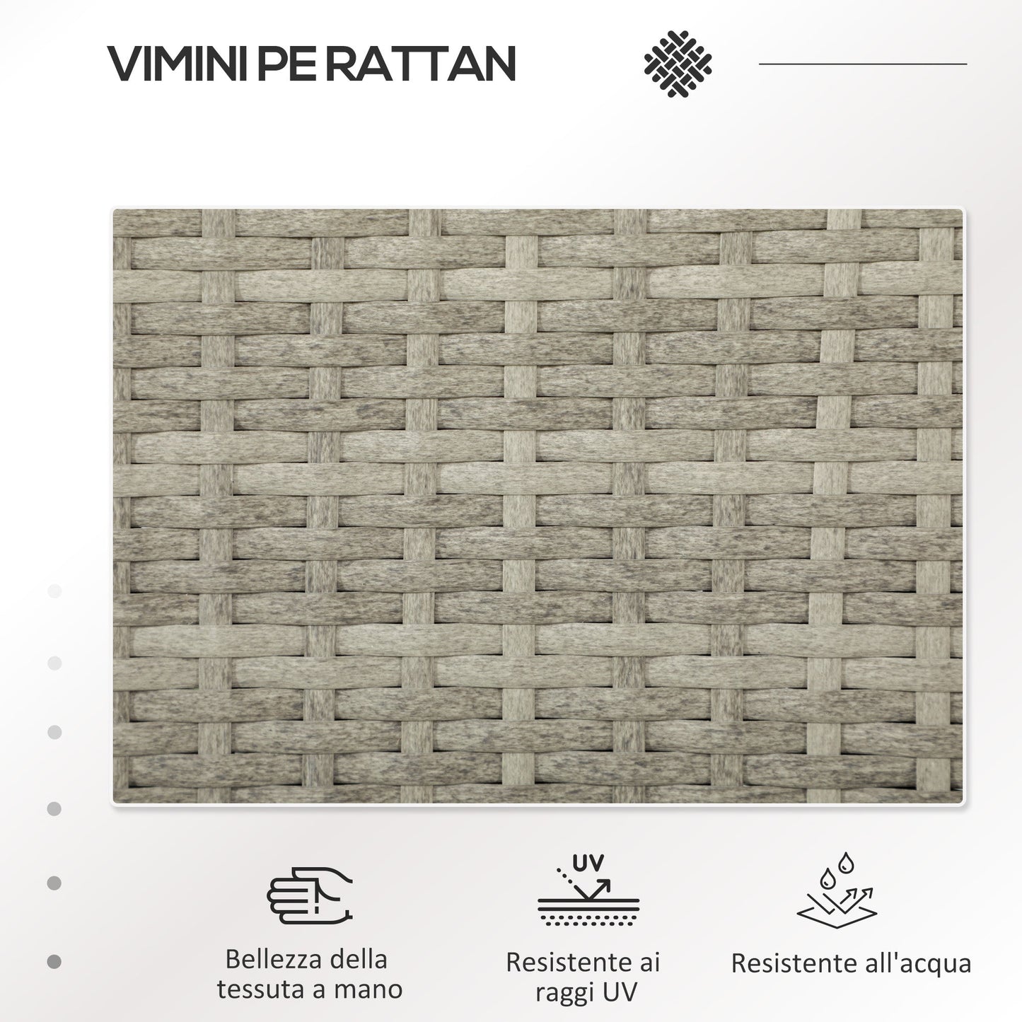 2 Seater Outdoor Sofa with Coffee Table, Steel and PE Rattan, 137x59x82 cm, Grey and Cream