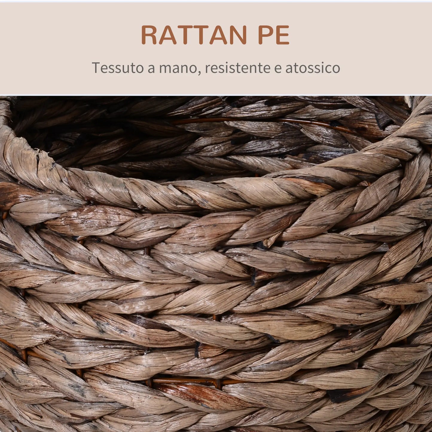 Raised Cat Bed with Cushion, Natural Banana Leaf House, Beige and Brown, 42x33x52cm