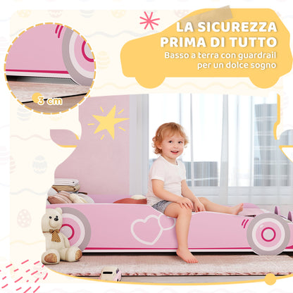 Car-Shaped Children's Bed with Raised Safety Sides for 3-5 Year Olds, 140x70 cm, Pink