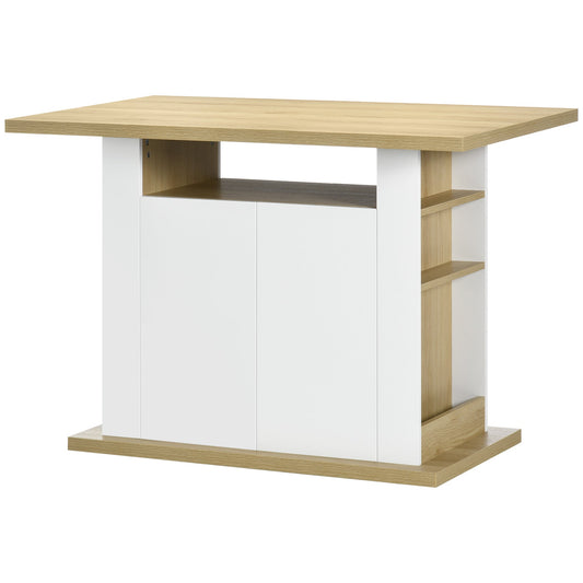 Kitchen Island 4-6 People with Cabinets and Open Shelves, in Chipboard, 110x70x75.5 cm, White and Wood color
