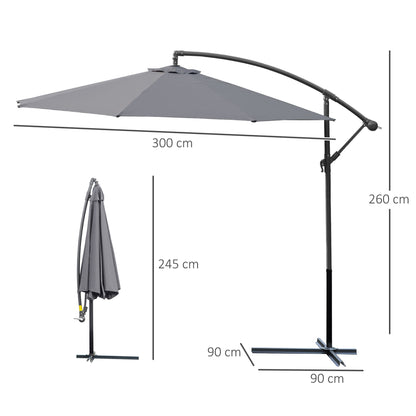 Garden Umbrella 3x2.5 m Arm and Tiltable with Crank, in Steel and Polyester Grey